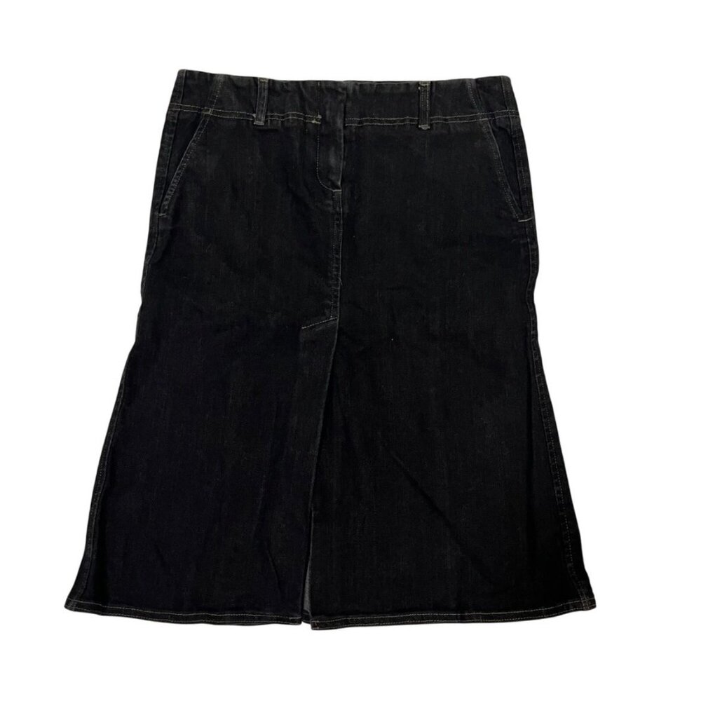 Theory skirt women's 2 black denim midi skirt front slit
